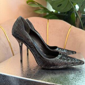 Pre-Loved: ALDO Elegant Black Sequin 4" Stiletto Heels! [Size 37]